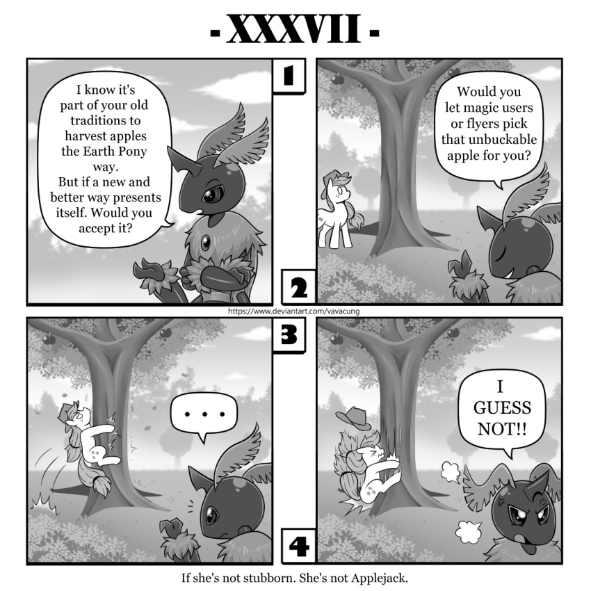 ... 1:1 antennae_(anatomy) applejack_(mlp) arthropod comic dialogue earth_pony english_text equid equine female friendship_is_magic hi_res horse insect lepidopteran mammal monochrome moth my_little_pony plant pony queen_chrysalis_(mlp) text tree vavacung