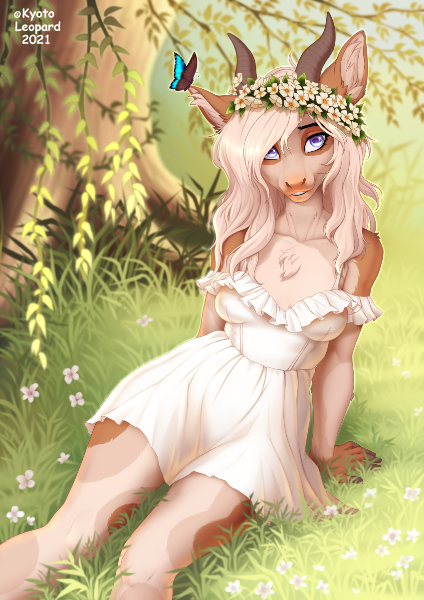 2021 absurd_res anthro breasts brown_body brown_fur clothed clothing day detailed_background digital_media_(artwork) female fur grass hair hi_res kyotoleopard looking_at_viewer outside plant smile