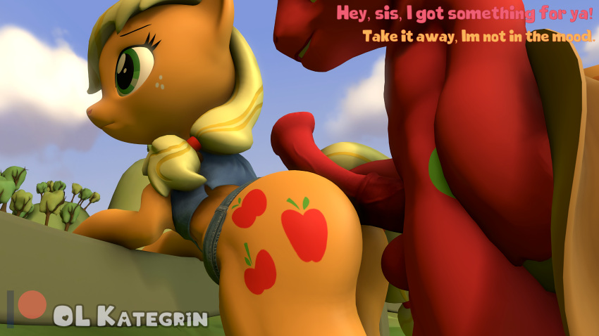 1:1 3d_(artwork) abs absurd_res animal_genitalia animal_penis anthro applejack_(mlp) athletic athletic_female balls big_balls big_butt big_macintosh_(mlp) big_penis blonde_hair bottomwear brother brother_and_sister bubble_butt butt clothing comic cutie_mark cutoffs day denim denim_bottomwear denim_clothing denim_jacket dialogue digital_media_(artwork) duo ears_down earth_pony equid equine equine_penis erection farm female fence flared_penis floppy_ears freckles friendship_is_magic from_behind_position genitals grass hair hasbro hat headgear headwear hi_res hill holding_clothing holding_hat holding_headgear holding_headwear holding_object hooves horse hot_dogging huge_penis implied_incest incest_(lore) light looking_at_another looking_at_partner looking_away looking_down male male/female mammal muscular my_little_pony nude olkategrin orange_body outside penis pivoted_ears plant pony pose rear_view red_body rubbing sad semi-anthro semi-anthro_on_semi-anthro semi-anthro_on_top sex shadow shorts sibling sister slutty_clothing small_waist smile source_filmmaker standing standing_position stylized stylized_text sunlight sweet_apple_acres tail_aside teasing text thick_thighs tree vein veiny_penis wallpaper watermark wide_hips