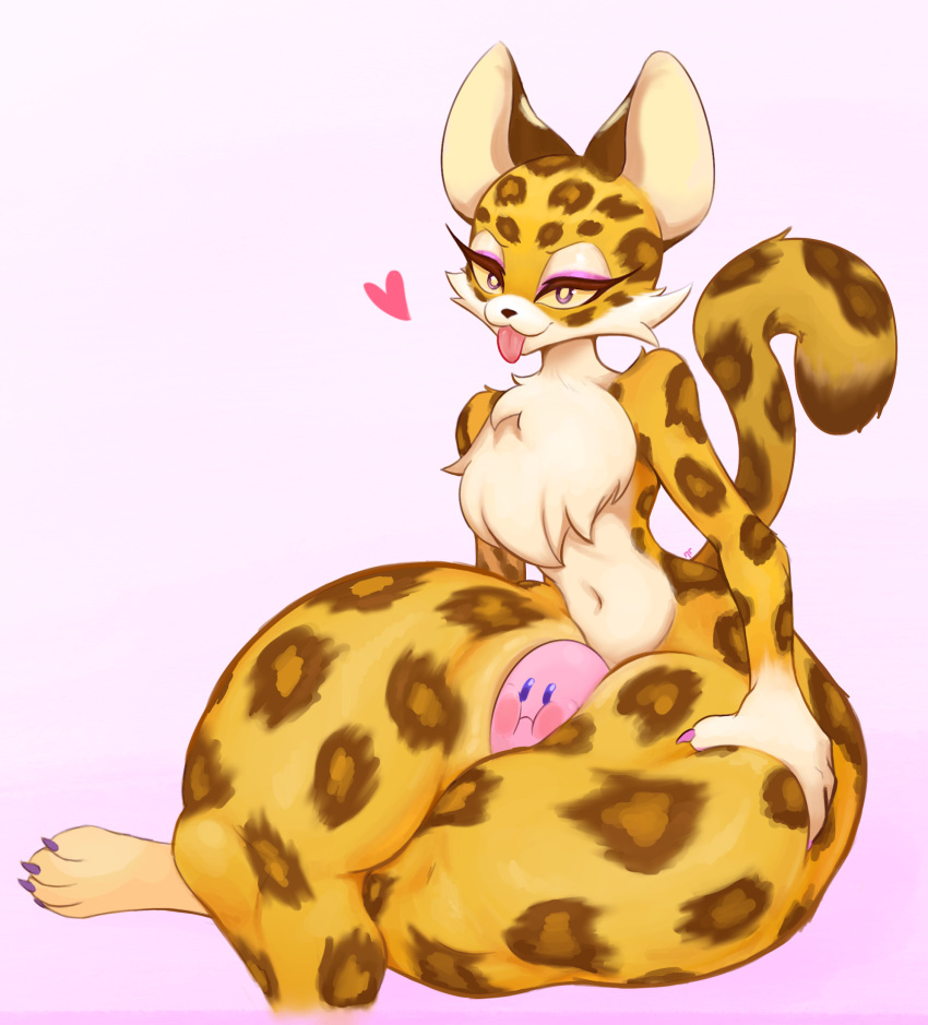 &lt;3 ambiguous_gender anthro blep chest_tuft clawroline felid female female/ambiguous fur hi_res kirby kirby_(series) larger_female mammal nintendo nude size_difference spots spotted_body spotted_fur thick_thighs tongue tongue_out ttothep_arts tuft video_games