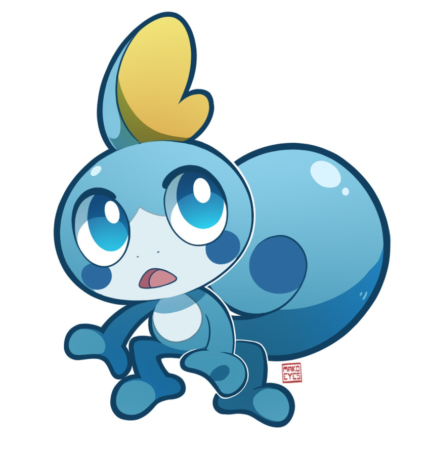 2019 ambiguous_gender blue_body blue_eyes blue_skin blue_tail feral looking_away nintendo open_mouth paradox-fox pok&eacute;mon pok&eacute;mon_(species) signature simple_background sobble solo tongue video_games white_background