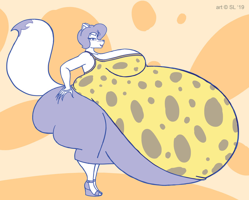 2019 anthro arctic_fox belly big_belly big_breasts big_butt bottomwear bracelet breasts butt canid canine clothing digital_media_(artwork) female footwear fox hand_on_butt hi_res high_heels huge_breasts huge_butt huge_thighs hyper hyper_pregnancy jewelry mammal nicole_(satsumalord) pregnant satsumalord shirt shoes side_view sketch skirt solo thick_thighs topwear