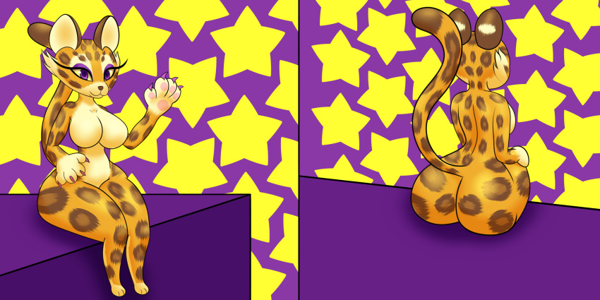 anthro big_breasts big_butt breasts butt clawroline felid female hi_res kirby_(series) leopard mammal mike_santos multicolored_body nintendo pantherine purple_eyes simple_background solo star video_games wide_hips