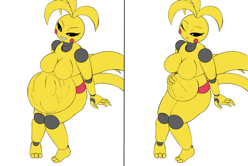 absurd_res after_vore animatronic belly big_belly digestion female five_nights_at_freddy's five_nights_at_freddy's_2 half-closed_eyes hand_on_stomach hi_res humanoid hyper hyper_belly justwhite machine narrowed_eyes oral_vore robot scottgames sharp_teeth smile smirk solo teeth toy_chica_(fnaf) video_games vore