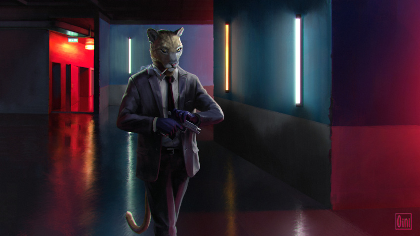 absurd_res anthro clothed clothing detailed_background digital_media_(artwork) felid feline fingers hi_res male mammal oini solo standing