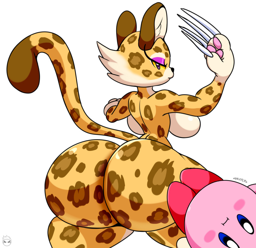 2022 anthro back_groove big_butt breasts butt chest_tuft clawroline claws curvy_figure digital_media_(artwork) duo eyeshadow felid female front_view fur hi_res kirbot12 kirby kirby_(series) kirby_and_the_forgotten_land leopard looking_at_viewer makeup male mammal nintendo nude pantherine rear_view simple_background smile spots thick_thighs tuft video_games voluptuous wide_hips