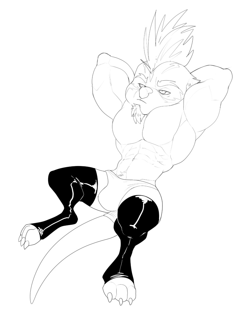 2022 3_toes abs angry animal_legs anthro big_biceps big_muscles big_pecs big_triceps bitter_(bristol) black_and_white bristol bulge chin_tuft chua closed_frown clothed clothed_anthro clothed_male clothing digital_drawing_(artwork) digital_media_(artwork) digitigrade ear_tuft eyebrows facial_hair facial_tuft fan_character feet full-length_portrait goatee half-closed_eyes hands_behind_head head_tuft hi_res huge_pecs huge_triceps latex_legwear latex_stockings looking_forward male male_anthro mammal mohawk monochrome muscular muscular_anthro muscular_male narrowed_eyes navel obliques pecs portrait pubes serratus simple_background sitting skimpy solo speedo swimwear thick_eyebrows three-quarter_view toes topless topless_anthro topless_male triceps tuft white_background wildstar