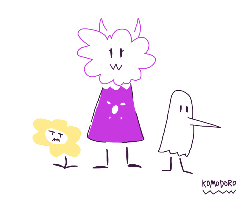 ambiguous_gender anthro big_nose boring boss_monster bovid caprine delta_rune_(emblem) elemental_creature female flora_fauna flowey_the_flower fluffy ghost group komodorosan male mammal monster napstablook petals plant simple_face smile spirit symbol tall toriel undertale undertale_(series) video_games