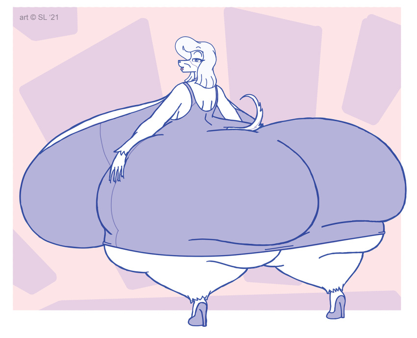 2021 afghan_hound anthro aside_glance big_breasts big_butt breasts butt canid canine canis clothing digital_media_(artwork) domestic_dog dress female hair hand_on_butt hi_res high_heels huge_breasts huge_butt huge_thighs hunting_dog hyper hyper_breasts hyper_butt hyper_thighs mammal rear_view rochelle_(satsumalord) satsumalord sighthound sketch solo thick_thighs wide_hips