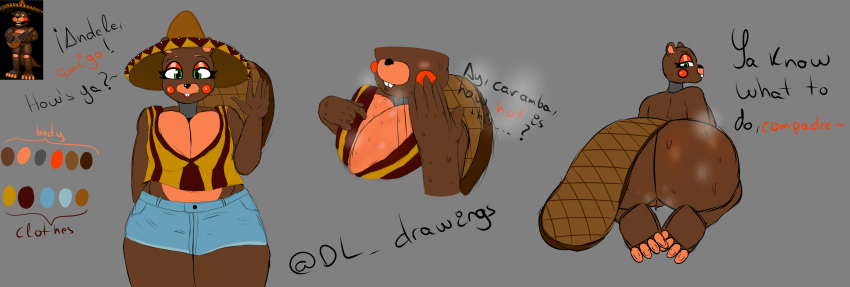 absurd_res animatronic anthro beaver big_breasts big_butt bodily_fluids bodily_fluids_in_pussy breast_squish breasts butt clothed clothing desesperadoleon el_chip_(fnaf) english_text feet female five_nights_at_freddy's five_nights_at_freddy's_6 genitals hat headgear headwear hi_res huge_butt humanoid machine mammal pussy robot rodent scottgames sitting slightly_chubby solo spanish_text squish standing sweat text thick_thighs top_hat topwear ultimate_custom_night video_games