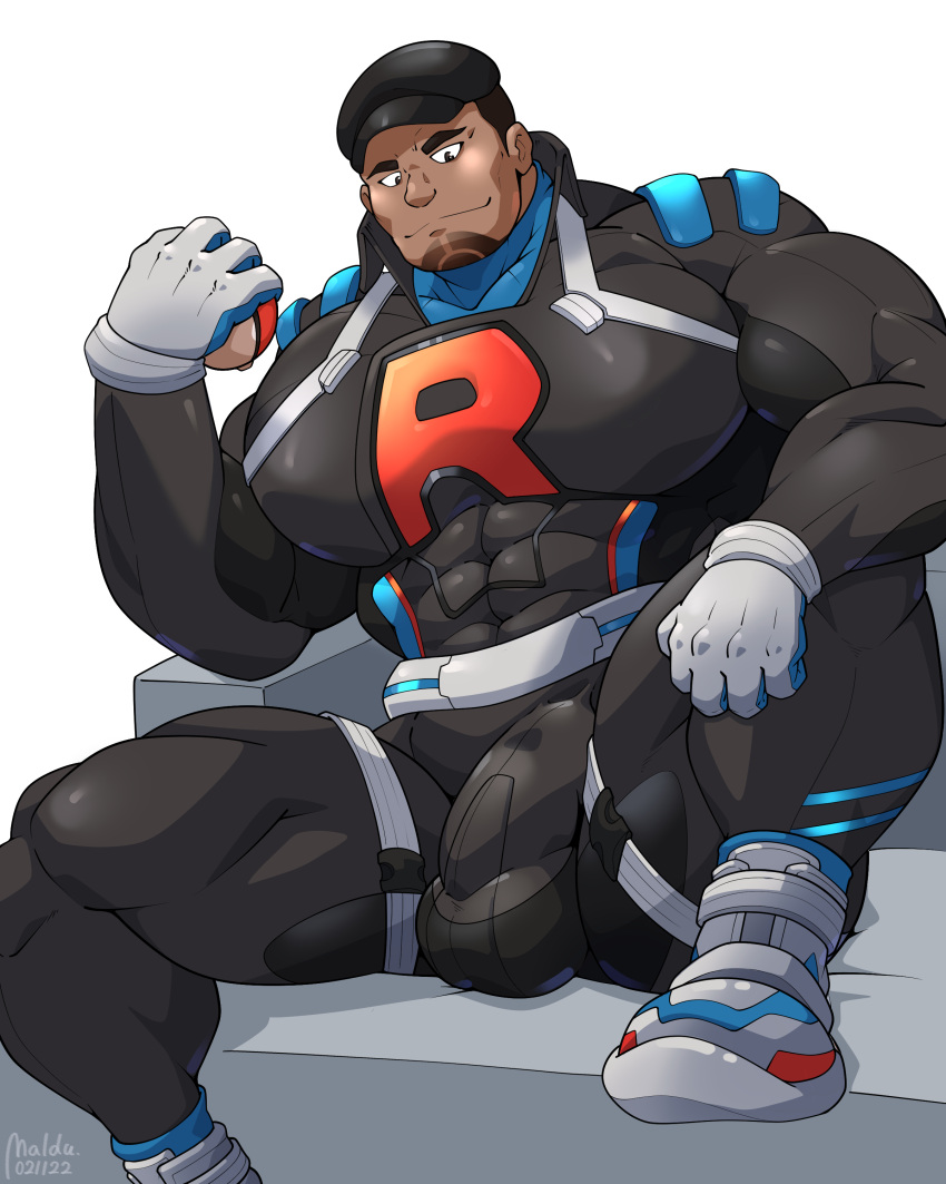 1boy absurdres bara bulge cliff_(pokemon) facial_hair goatee highres large_pectorals maldu_(chokeylover) male_focus mature_male muscular muscular_male pectorals team_rocket