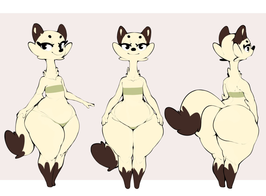 animal_humanoid anthro big_butt bottom_heavy butt flat_chested foxialewd hi_res humanoid kaz_(foxialewd) mammal mammal_humanoid model_sheet mostly_nude mustela mustelid musteline pear-shaped_figure solo stoat thick_thighs true_musteline wide_hips