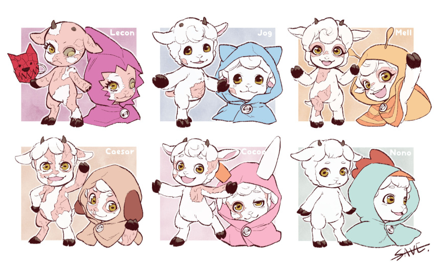 2021 :3 anthro brother brother_and_sister caesar_(my_little_goat) child clothing cocoa_(my_little_goat) daww deformed digital_drawing_(artwork) digital_media_(artwork) english_text female fur group happy hi_res holding_mask hoodie hooves horizontal_pupils horn jog_(my_little_goat) kemono lazy_eye lecon male mask mell_(my_little_goat) my_little_goat na1ta nono_(my_little_goat) pupils sibling simple_background sister smile smiling_at_viewer standing text the_wolf_and_the_seven_little_goats topwear white_background white_body white_fur white_wool wool_(fur) yellow_eyes young
