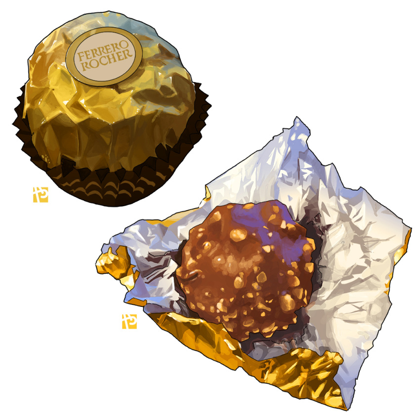 chocolate close-up english_commentary ferrero_rocher foil food food_focus no_humans simple_background studiolg valentine white_background wrapper