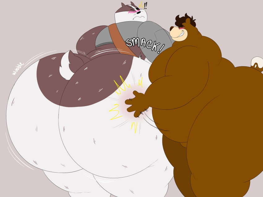 anthro badger badgerclops belly big_butt blush brown_body brown_fur brown_hair butt butt_slap cartoon_network cinna_(megacoolbear) duo fur hair hi_res huge_butt hyper hyper_butt male male/male mammal mao_mao:_heroes_of_pure_heart megacoolbear_(artist) mustelid musteline nude obese obese_anthro obese_male overweight overweight_anthro overweight_male slap ursid