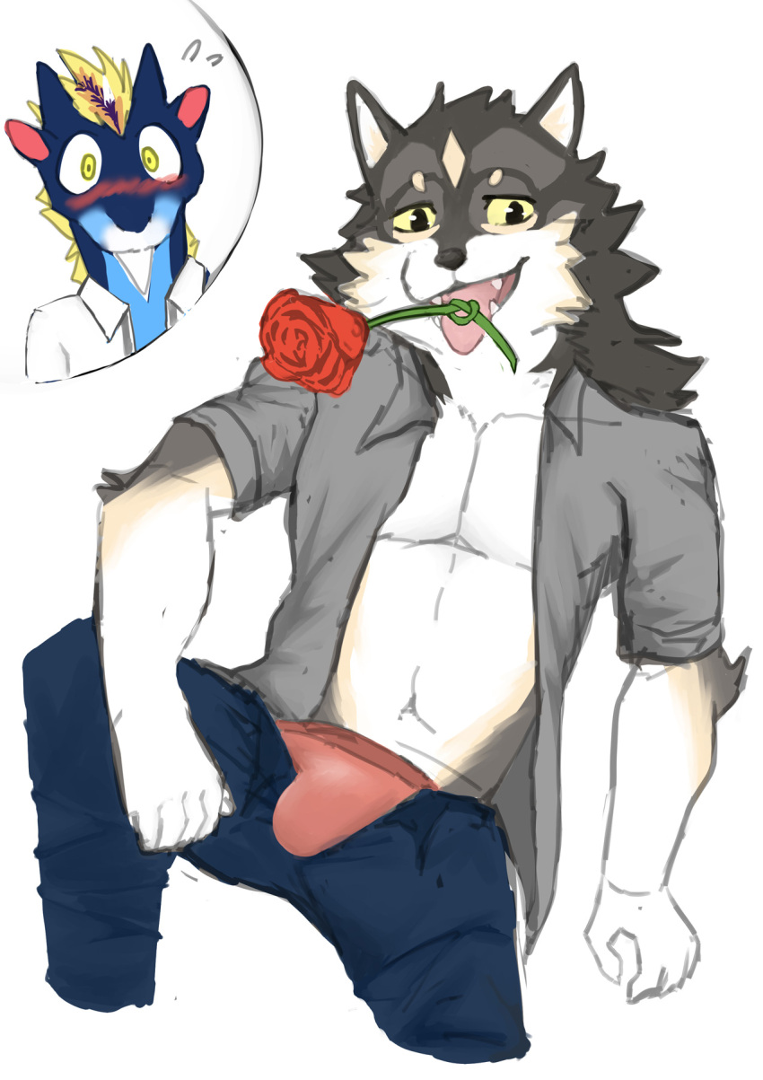anthro bouquet canid canine canis dragon favonius hi_res holidays knot mammal raining rose_(disambiguation) stem teryx teryx_commodore valentine's_day wolf zephyxus