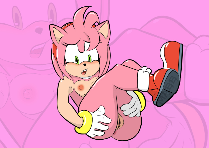 absurd_res amy_rose anthro anus bodily_fluids breasts drooling eulipotyphlan female genitals hedgehog hi_res lying maghost mammal nude on_back open_mouth pussy saliva sega simple_background small_breasts solo sonic_the_hedgehog_(series) spreading