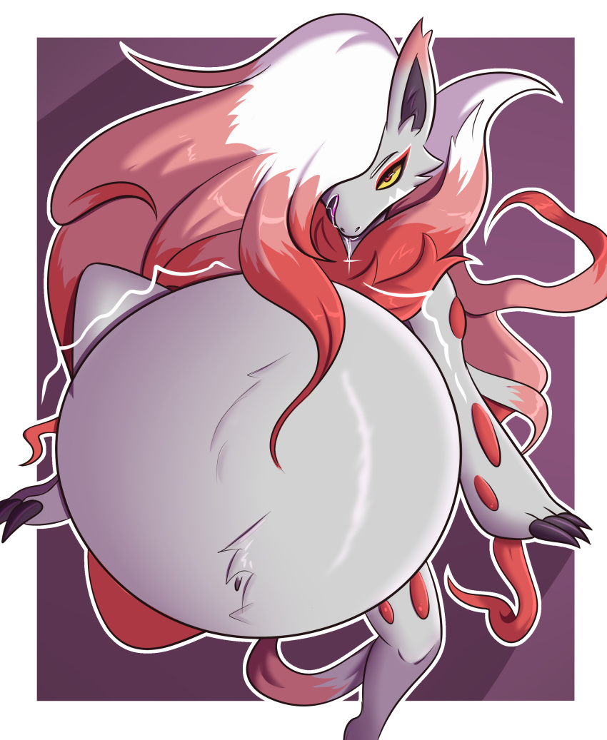 abdominal_bulge absurd_res anthro arceus belly big_belly big_bulge bodily_fluids bulge compsy digestion drooling hi_res hisuian_zoroark huge_bulge hyper hyper_belly legendary_pok&eacute;mon male nintendo oral_vore pok&eacute;mon pok&eacute;mon_(species) pred predator/prey prey regional_form_(pok&eacute;mon) saliva saliva_string soft_vore solo video_games vore zoroark