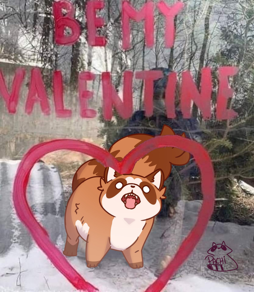 &lt;3 2022 brown_body dot_eyes feral hi_res holidays mammal pachi_mapache procyonid raccoon real text tongue tongue_out valentine's_day white_body