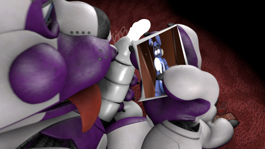 anthro big_penis ejaculation five_nights_at_freddy's funtime_freddy_(fnafsl) genitals hi_res high-angle_view holding_penis holding_photo jack-in-the-box-sfm looking_at_object looking_at_photo male mammal masturbation penis photo scottgames sister_location solo ursid video_games
