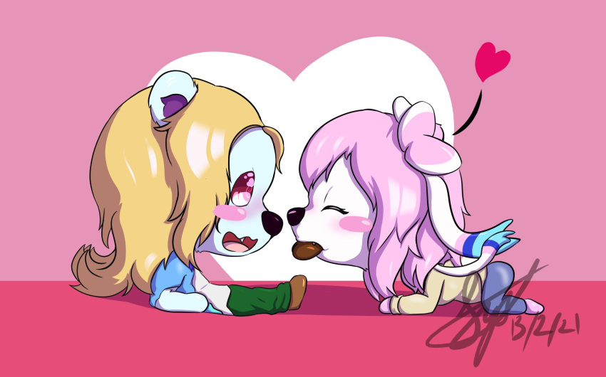 &lt;3 2022 anthro blush candy chibi chocolate clothed clothing couple_(disambiguation) dessert duo eeveelution eyes_closed female food hi_res holidays hybrid kneeling male male/female mammal ninfii_(syst) nintendo pok&eacute;mon pok&eacute;mon_(species) polar_bear simple_background sitting sylveon syst syst_(character) ursid ursine valentine's_day video_games