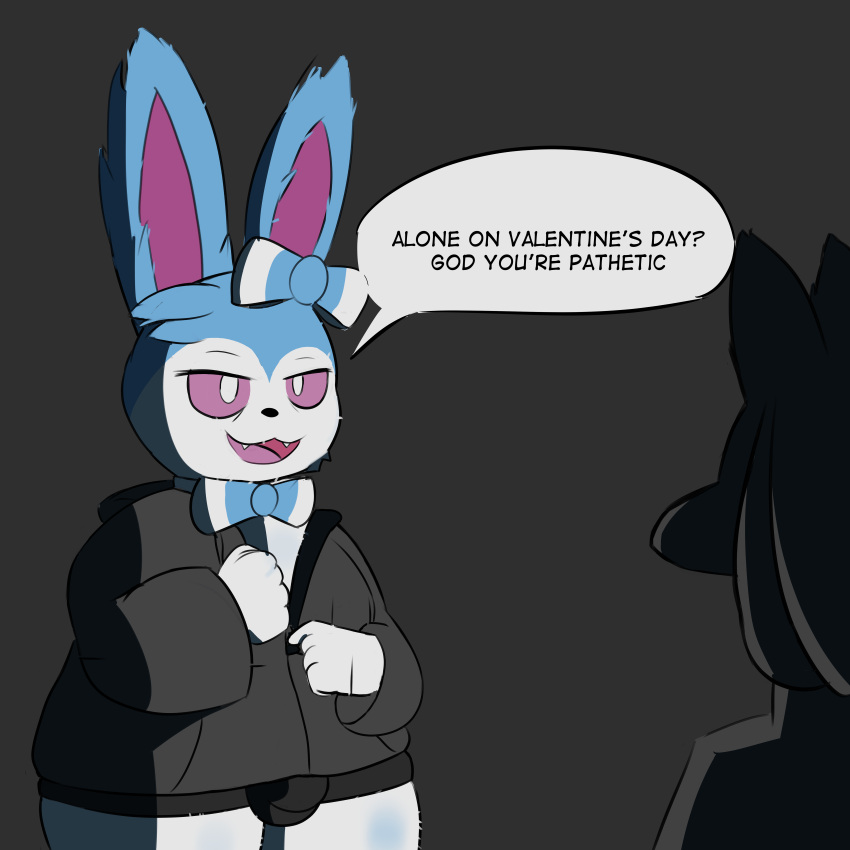 absurd_res ambiguous_gender bluge bottomwear bulge clothing comic duo eeveelution girly hi_res hoodie lucario male male/ambiguous mcerror nintendo pok&eacute;mon pok&eacute;mon_(species) romantic shorts sylveon text topwear undressing video_games