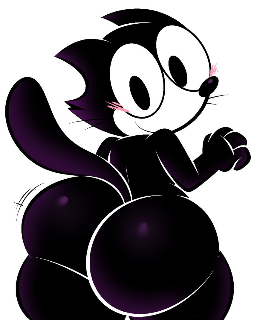 anthro big_butt black_body black_fur blush butt digital_media_(artwork) domestic_cat ekkokenight felid feline felis felix_the_cat felix_the_cat_(series) fur hi_res looking_at_viewer looking_back male mammal simple_background smile solo white_background