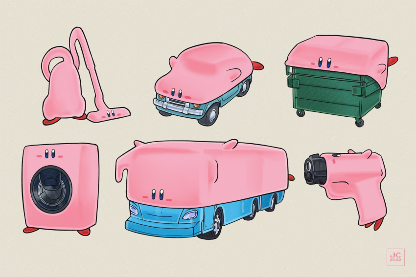 ambiguous_gender appliance blursed_image bus car cleaning_tool commercial_vehicle dumpster gun hi_res humor joke kirby kirby_(series) kirby_and_the_forgotten_land meme nintendo overlord_jc public_transportation ranged_weapon signature simple_background solo vacuum_cleaner vehicle vehicle_for_hire video_games waddling_head washing_machine weapon