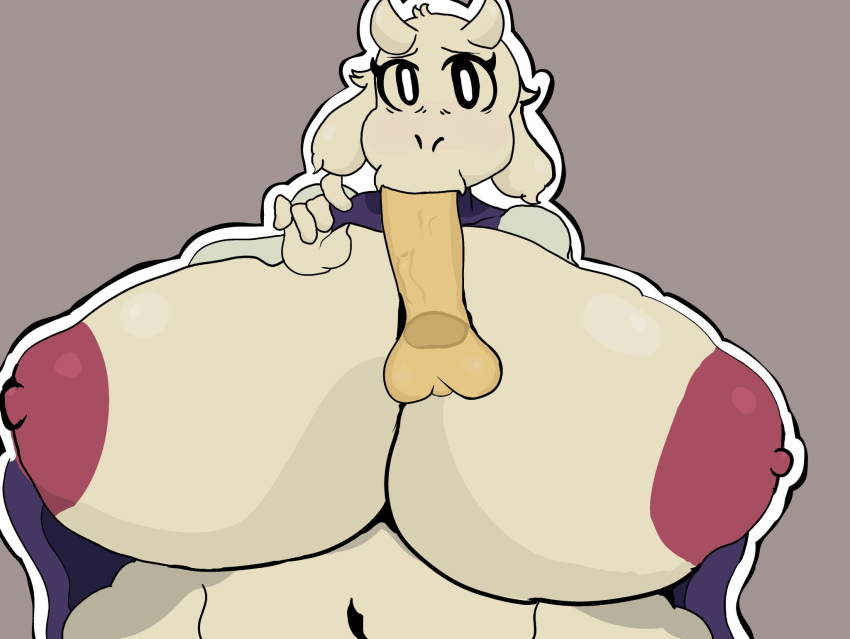 areola big_breasts big_penis boss_monster bovid breasts caprine clothed clothing clothing_lift disembodied_penis fellatio female genitals goat hi_res hyper male mammal monster oral penile penis sassy_dolly sex solo toriel undertale undertale_(series) video_games