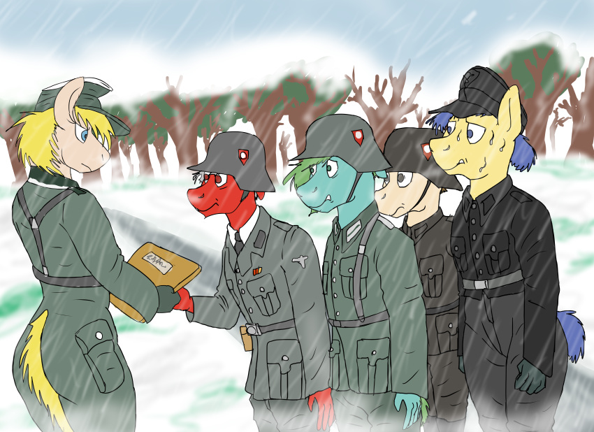 absurd_res anthro breathing clothing equid equine female friendship_is_magic girly hasbro hi_res horse juninho juninhooficial male mammal military_uniform mlp_g5 my_little_pony nazi_uniform outside pony snow standing uniform wehrmacht winter world_war_2