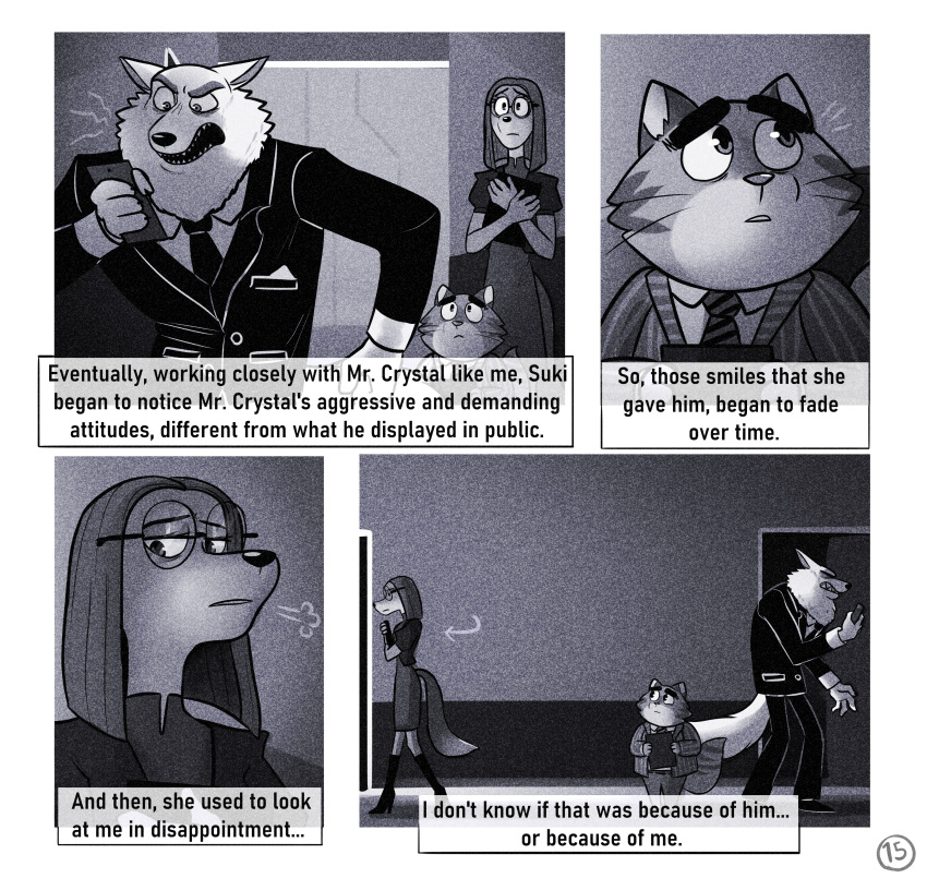 2022 absurd_res angry bottomwear canid canine canis clothing comic domestic_cat domestic_dog english_text eyewear felid feline felis glasses group hi_res humanoid_hands illumination_entertainment jerry_(sing) jimmy_crystal male mammal panquequecin pants shirt sing_(movie) size_difference text topwear wolf