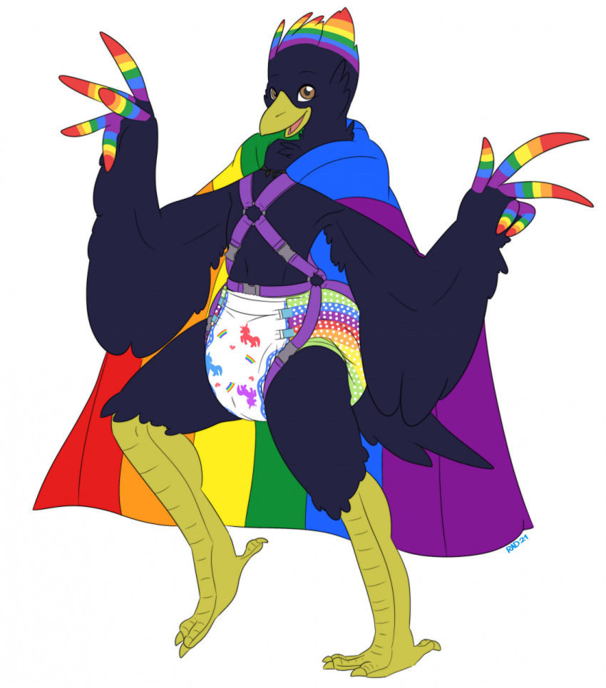 anthro avian bird diaper hardscales hi_res lgbt_pride male pride_colors rainbow_flag rainbow_pride_flag rainbow_symbol solo