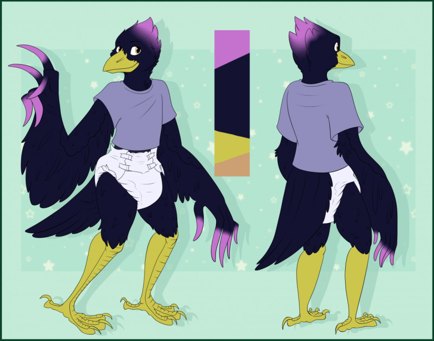 anthro avian bird butt corvid corvus_(genus) crow diaper gambit gambit_(the_corvid) male model_sheet oscine passerine solo tailbiter