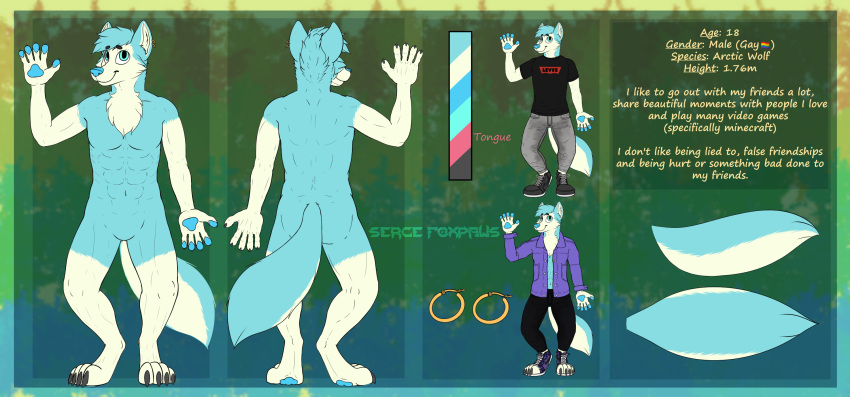arctic_wolf canid canine canis claws clothing costume hi_res invalid_tag male male/male mammal model_sheet nsfw sfw wolf