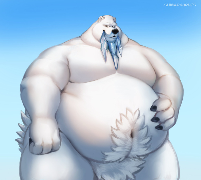 2022 anthro beartic belly big_belly black_nose hi_res humanoid_hands male navel nintendo obese obese_male overweight overweight_male pok&eacute;mon pok&eacute;mon_(species) shibadoodles simple_background solo video_games white_body