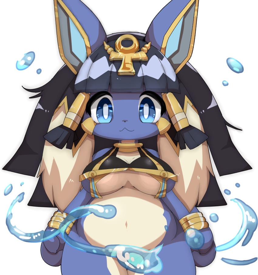 2017 :3 ankh anthro apophis_(full_bokko_heroes) bangs bare_shoulders belly black_hair black_nose blue_body blue_eyes blue_fur blunt_bangs bottomless bracelet breasts butt_from_the_front cleavage closed_smile clothed clothing convenient_censorship countershade_legs countershade_neck countershade_torso countershading cyberconnect2 digital_media_(artwork) drecom egyptian egyptian_clothing female full_bokko_heroes fully_clothed fur h_rin0u0 hair hi_res jewelry lagomorph leporid looking_at_viewer mammal multicolored_body multicolored_fur multicolored_hair navel neck_ring portrait pupils rabbit simple_background smile solo tan_body tan_countershading tan_fur tan_hair thigh_gap three-quarter_portrait two_tone_body two_tone_fur two_tone_hair under_boob underwear video_games water white_background white_pupils