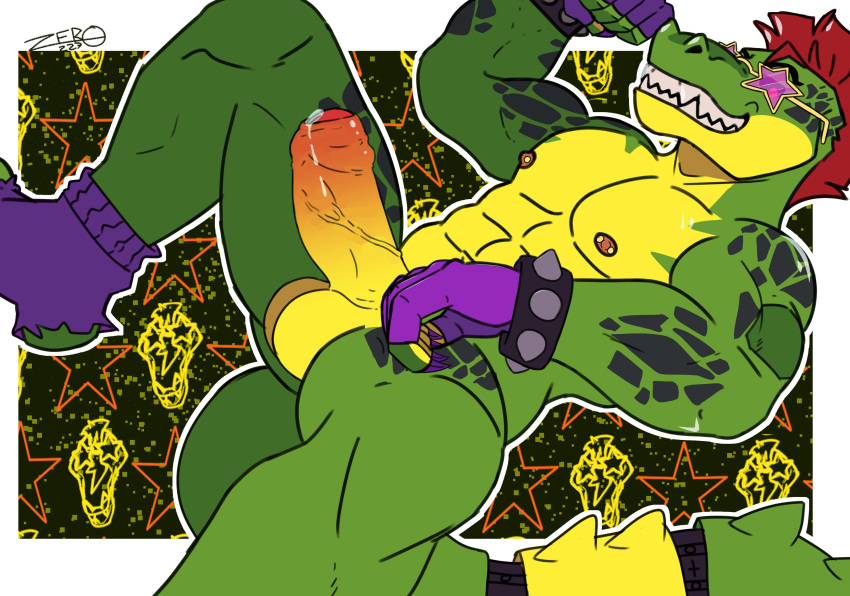 2022 abs abstract_background absurd_res alligator alligatorid animatronic anthro balls biceps big_balls big_penis black_sclera bodily_fluids bracelet clothing crocodilian digital_media_(artwork) erection eyewear five_nights_at_freddy's five_nights_at_freddy's:_security_breach flexing flexing_bicep footwear foreskin genital_fluids genitals glistening glistening_body green_body hair hi_res humanoid_genitalia humanoid_penis jewelry machine male mohawk montgomery_gator_(fnaf) mostly_nude muscular muscular_anthro muscular_male nipple_piercing nipples partially_retracted_foreskin pecs penis penis_tip piercing pinup pose precum red_eyes red_hair reptile robot scalie scottgames smile socks solo spiked_bracelet spiked_clothing spikes sunglasses teeth vein veiny_penis video_games yellow_body zero_wolfrraider