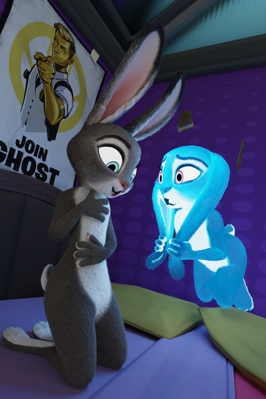 2022 3:2 3d_(artwork) 4_fingers absurd_res bed blue_eyes body_control buckteeth digital_media_(artwork) disney ears_down eyelashes feeling_up_self female fever-dreamer fingers flat_chested floppy_ears fur furniture ghost grey_body grey_fur hair hi_res horrified inside judy_hopps kneeling lagomorph leporid mammal multicolored_body multicolored_ears multicolored_fur nude pivoted_ears posessed possession purple_eyes purple_hair rabbit scared smile solo soul_stealing spirit teeth translucent two_tone_body two_tone_fur white_body white_fur zootopia