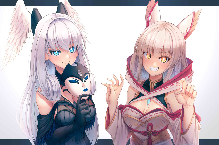 1girl absurdres animal_ears bangs blue_eyes blunt_bangs breasts cat_ears head_wings highres melia_antiqua nia_(blade)_(xenoblade) nia_(xenoblade) short_hair silver_hair togin xenoblade_chronicles xenoblade_chronicles_(series) xenoblade_chronicles_2 xenoblade_chronicles_3 yellow_eyes