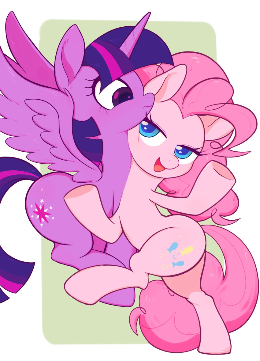 absurd_res blue_eyes cutie_mark duo earth_pony equid equine eyelashes female friendship_is_magic hair half-closed_eyes hi_res horn horse mammal my_little_pony narrowed_eyes noupu1115 open_mouth pink_body pink_hair pinkie_pie_(mlp) pony purple_body purple_eyes purple_hair twilight_sparkle_(mlp) winged_unicorn wings