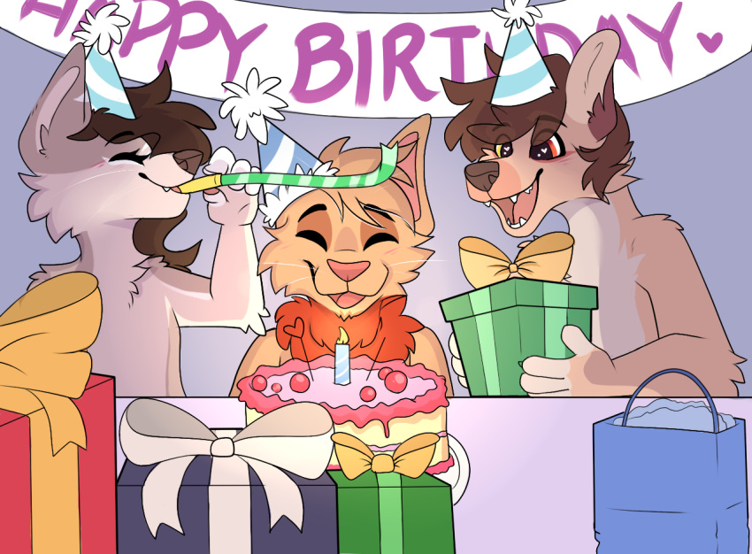 anthro biped birthday birthday_cake birthday_candle birthday_hat birthday_party cake dessert fan_character female fluffy food group hair hair_bun larger_female larger_male league_of_legends male mammal neck_tuft nude riot_games size_difference teemo_the_yiffer trio tuft video_games yordle