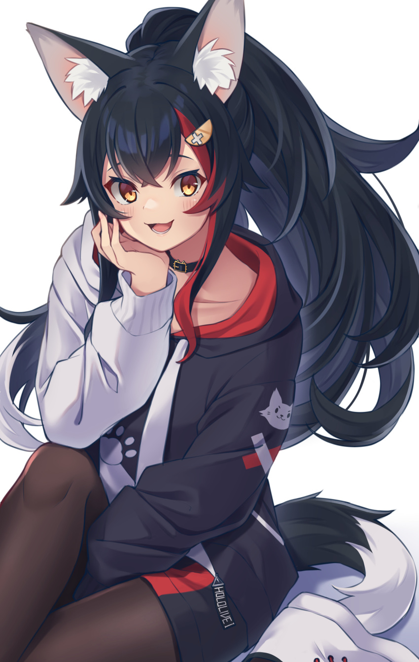 absurd_res animal_humanoid black_body black_clothing black_ears black_fur black_hair black_tail black_topwear canid canid_humanoid canine canine_humanoid clothed clothing collarbone female footwear fully_clothed fur hair hi_res highlights_(coloring) hololive humanoid inner_ear_fluff looking_at_viewer mammal mammal_humanoid multicolored_body multicolored_fur ookami_mio pink_tongue red_clothing red_highlights red_topwear shikinagi shoes solo teeth tongue topwear tuft two_tone_body two_tone_fur two_tone_tail virtual_youtuber white_clothing white_footwear white_inner_ear_fluff white_shoes wolf_humanoid