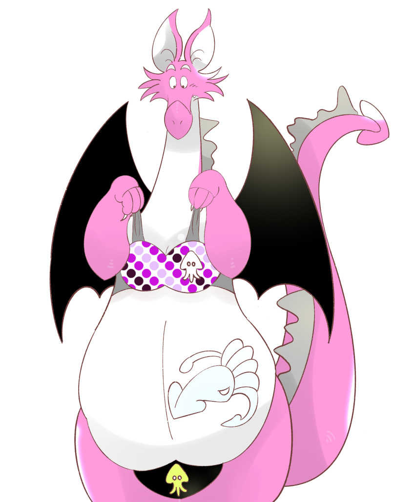 2022 3_fingers absurd_res anthro belly biped clothing dragon fingers hi_res kemono m2vcjtad5hsdvla overweight pink_body simple_background solo underwear white_background white_body wings