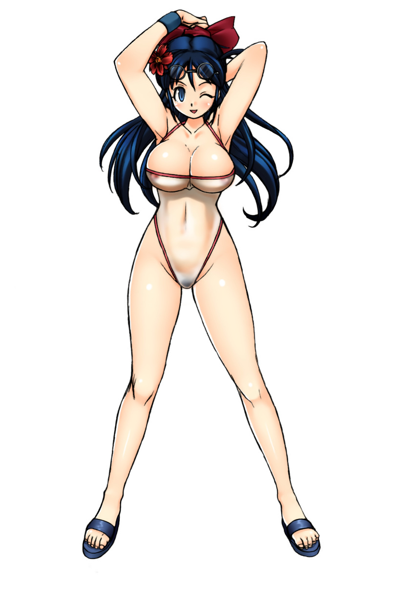 blush breasts cleavage glasses highres hinata_aki keroro_gunsou nipples pubic_hair see-through smile swimsuit wink