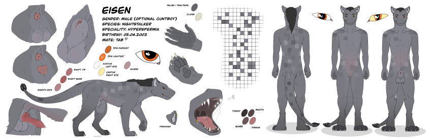 absurd_res animal_genitalia animal_humanoid anthro anus balls bethesda_softworks canid canine claws collar colored eisen_(frostfur101) fallout feral genitals hands hi_res humanoid knot male mammal model_sheet night_stalker_(fallout) open_mouth paws penis reptile reptile_humanoid scalie scalie_humanoid sheath snake_humanoid solo teeth thathornycat video_games