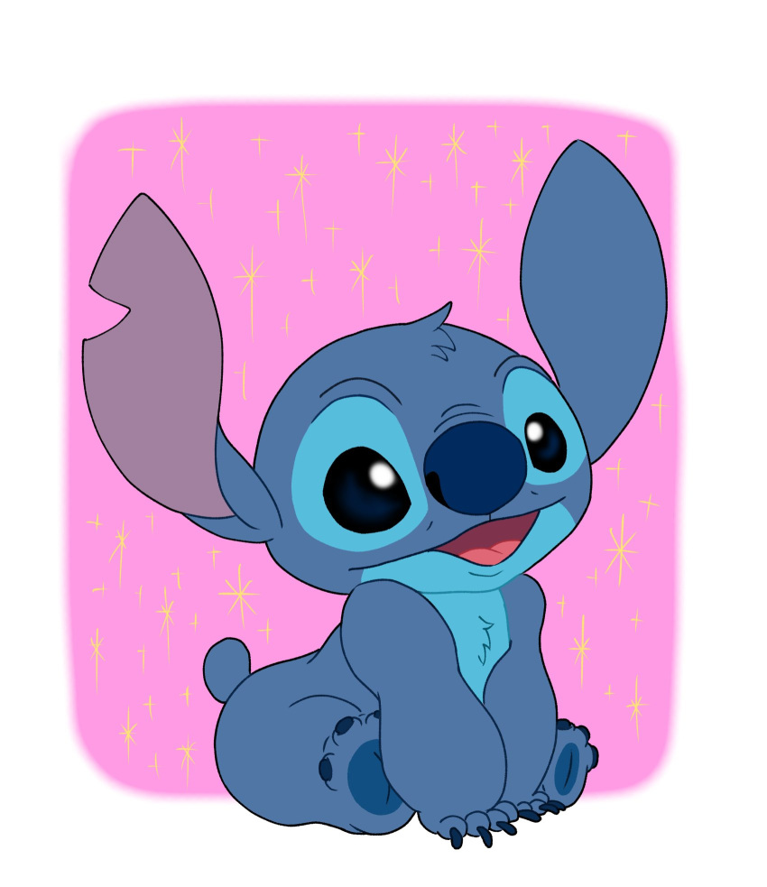 2021 alien ambiguous_gender blue_body blue_claws blue_fur blue_nose blue_pawpads chest_tuft claws digital_drawing_(artwork) digital_media_(artwork) disney experiment_(lilo_and_stitch) flat_colors fur head_tuft hi_res lilo_and_stitch male_(lore) mayoooon_626 notched_ear open_mouth pawpads simple_background sitting small_tail solo sparkles stitch_(lilo_and_stitch) tuft