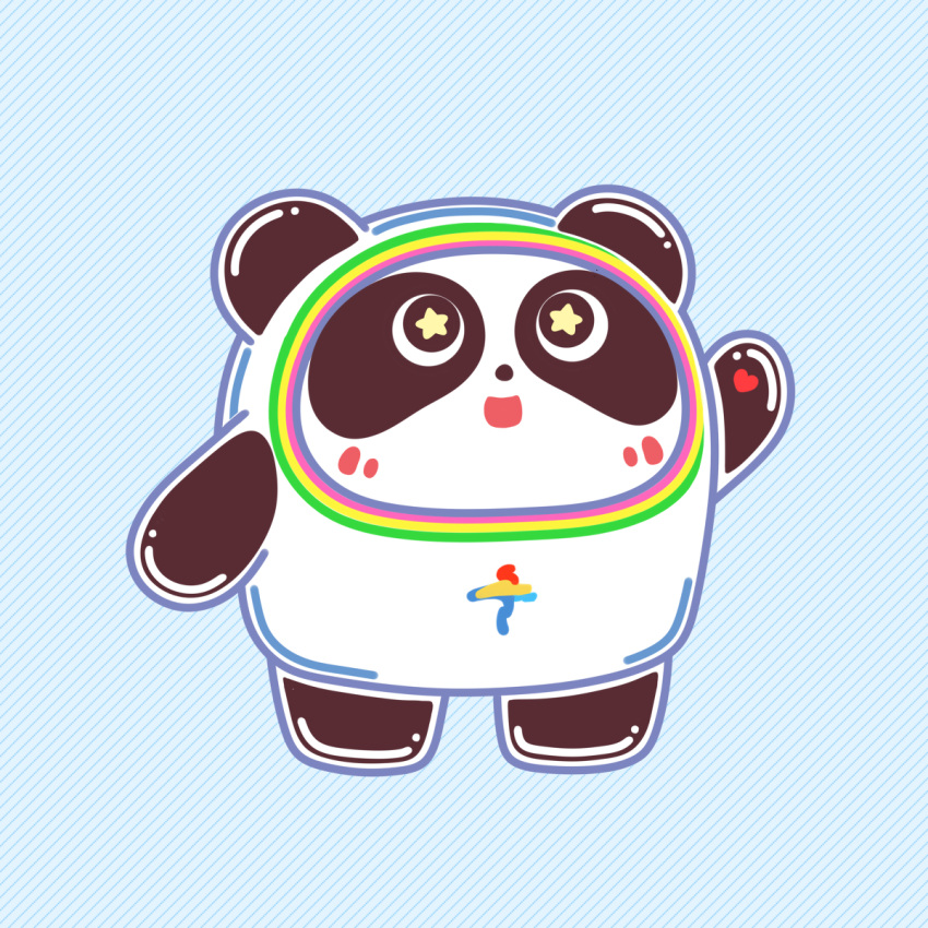 2022_beijing_winter_olympics bing_dwen_dwen black_body black_fur blue_background feral fur giant_panda hi_res mammal mascot olympics open_mouth simple_background solo star_eyes unknown_artist ursid white_body white_fur