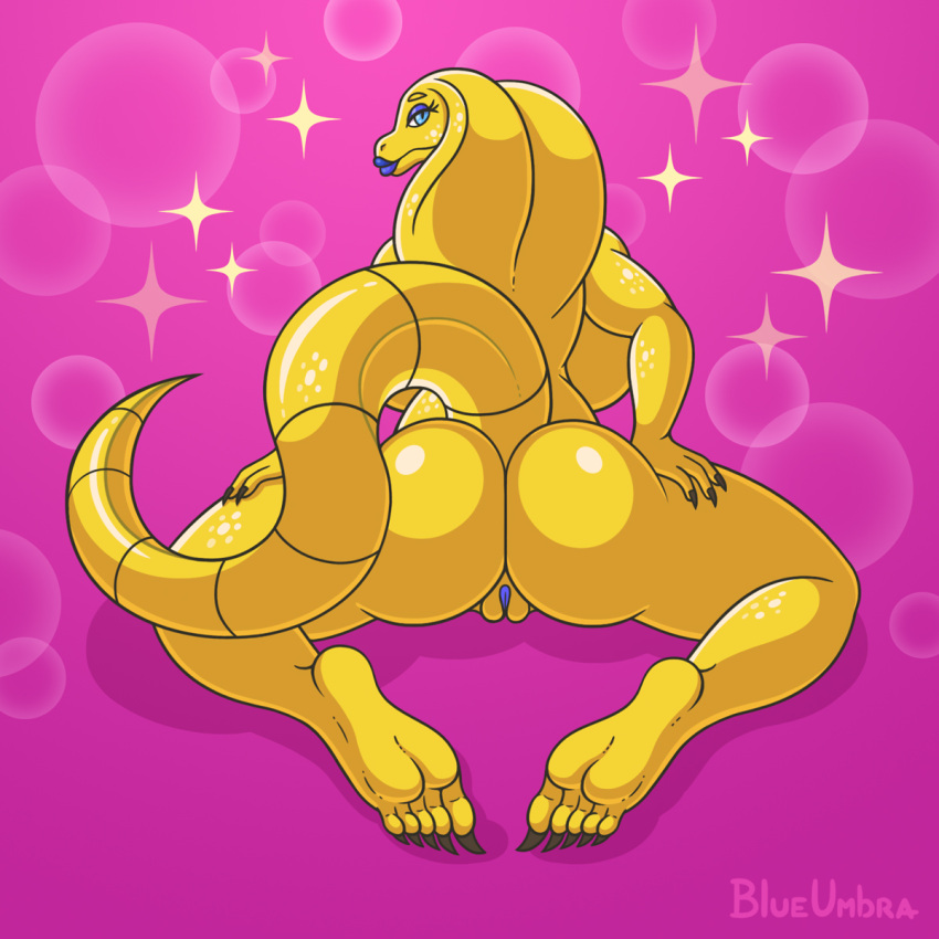 animal_humanoid anthro arbok big_breasts big_butt black_betty_(meme) blue_eyes blue_lips blue_pussy blueumbra breasts butt claws cobra eyelashes fan_character feet female genitals gold_body gold_skin gradient_background hi_res highlights_(coloring) huge_breasts humanoid lips looking_at_viewer looking_back makeup meme nintendo nude pok&eacute;mon pok&eacute;mon_(species) pussy raised_tail rear_view reptile scales scalie scalie_humanoid shaded shiny_pok&eacute;mon signature simple_background snake solo sparkles thick_lips toes video_games yellow_body yellow_scales yellow_skin