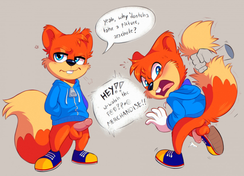 angry anthro backsack balls conker conker's_bad_fur_day disembodied_hand genitals male penis rareware solo tail_grab unknown_artist video_games