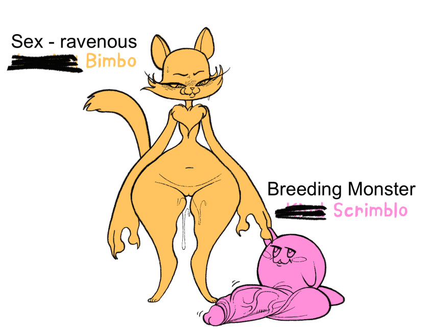 anthro balls blush bodily_fluids clawroline claws domestic_cat duo english_text erection eyelashes felid feline felis female genital_fluids genitals kaboozey kirby kirby_(series) leopard male mammal nintendo pantherine penis pussy pussy_juice size_difference sweat text video_games wide_hips